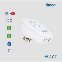 ADAPTADOR ENCHUFE VIAJE UNIVERSAL USB A+ 2 USB C 20W BLANCO CHINA SIMON CL410105