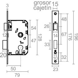 CERRADURA EMBUTIR CANTO CUADRADO CRE04 50/47MM NIQUEL SATINADO MICEL 10777