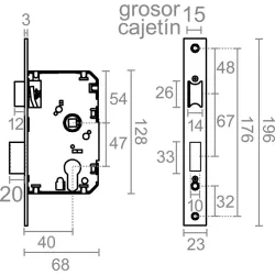 CERRADURA EMBUTIR CANTO CUADRADO CRE04 40/47MM NIQUEL SATINADO MICEL 10824