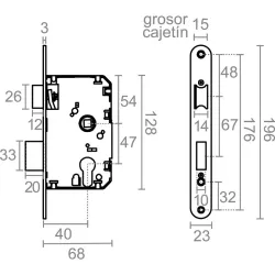 CERRADURA EMBUTIR CANTO REDONDO CRE03 40/47MM LATON MICEL 10817