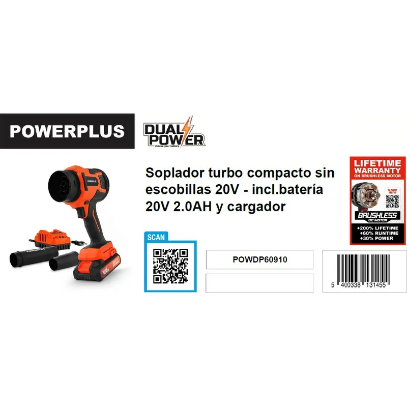 SOPLADOR TURBO COMPACTO 20V 2AH INCLUYE BATERIA VARO POWDP60910
