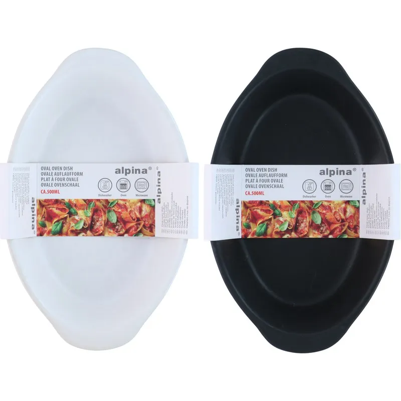 BANDEJA HORNO CERAMICA OVAL BLANCA/NEGRA 20X12CM SURTIDA ALPINA 871125258619