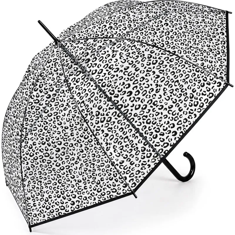 PARAGUAS MUJER LARGO AUTOMATICO TRANSPARENTE ANIMAL PRINT NEGRO CUATRO GOTAS 65028