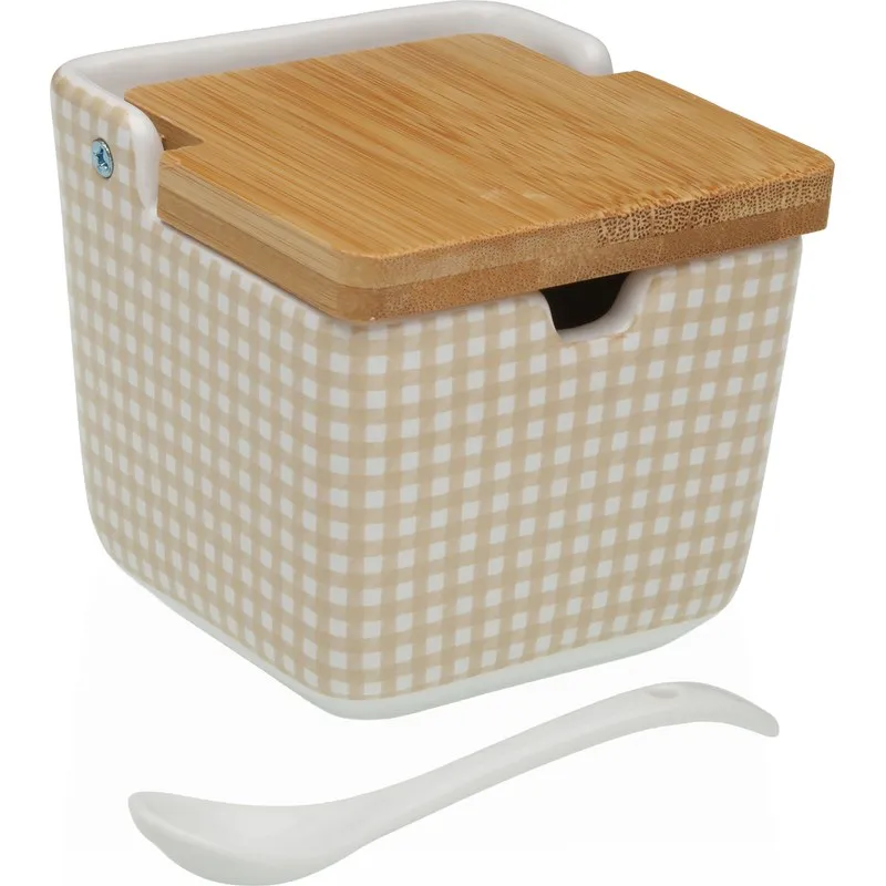 AZUCARERO CERAMICA TAPA BAMBU + CUCHARA AMELIE 8,8X8,8X8,5CM VERSA 21440616