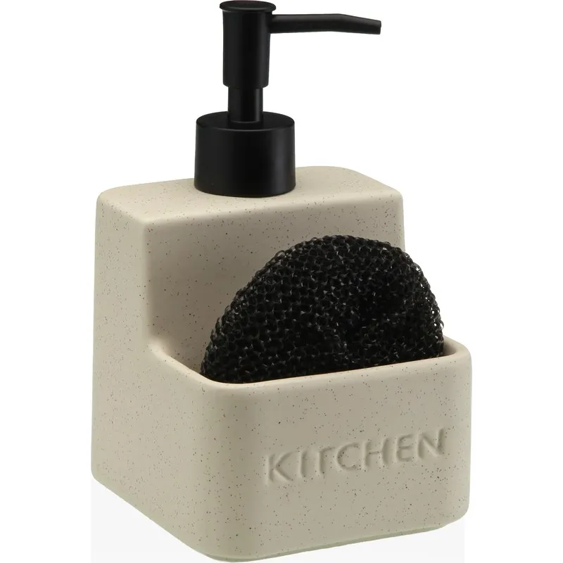 DOSIFICADOR JABON + ESTROPAJO "KITCHEN" BEIGE 10,5X10,5X16,8CM VERSA 21340175