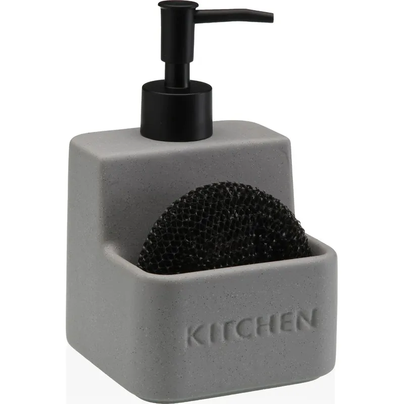 DOSIFICADOR JABON + ESTROPAJO "KITCHEN" GRIS 10,5X10,5X16,8CM VERSA 21340174