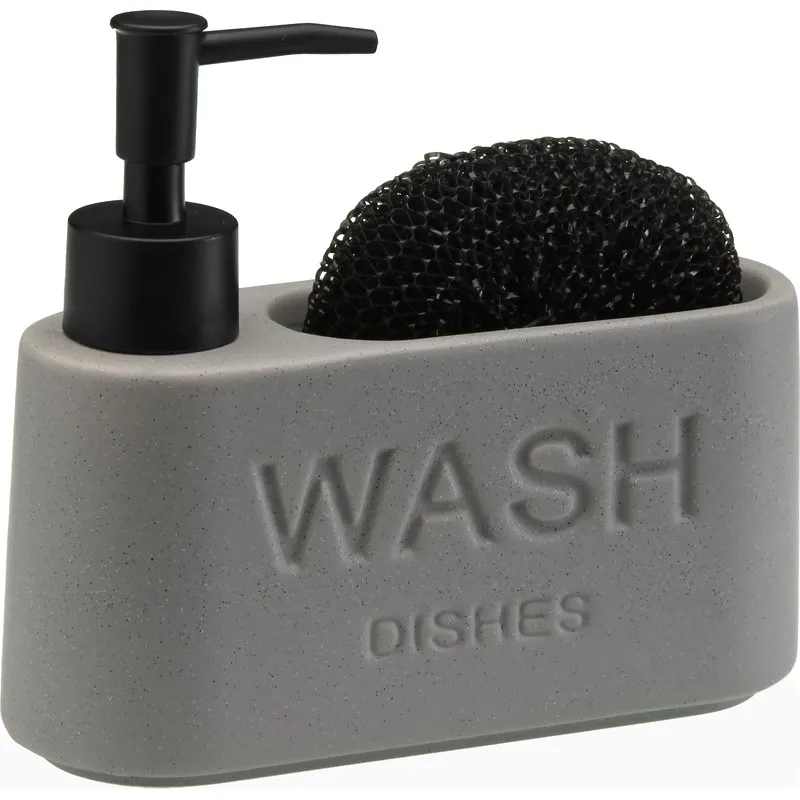 DOSIFICADOR JABON + ESTROPAJO "WASH" GRIS 17,3X6,3X15CM VERSA 21340171