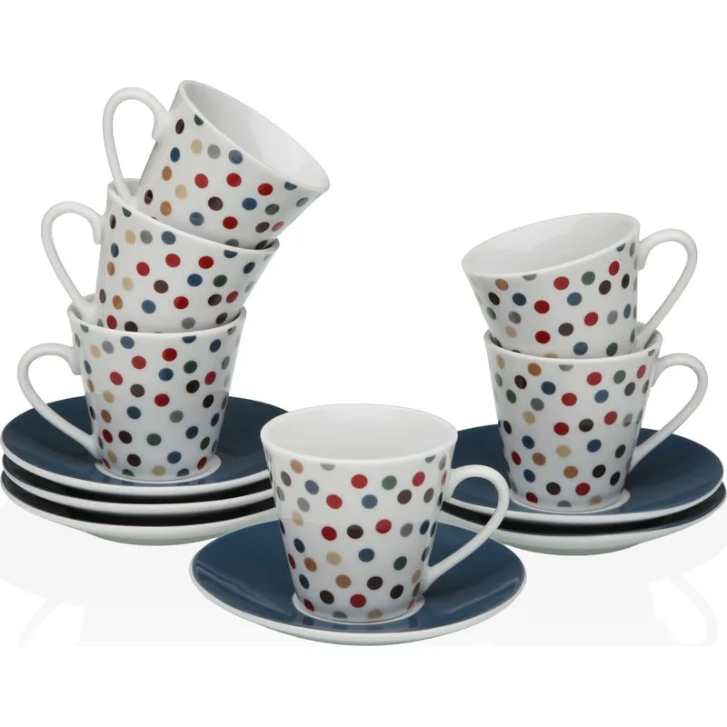 TAZA CAFE PORCELANA CON PLATO SET 6 UDS TOPOS 8CL VERSA 20091358