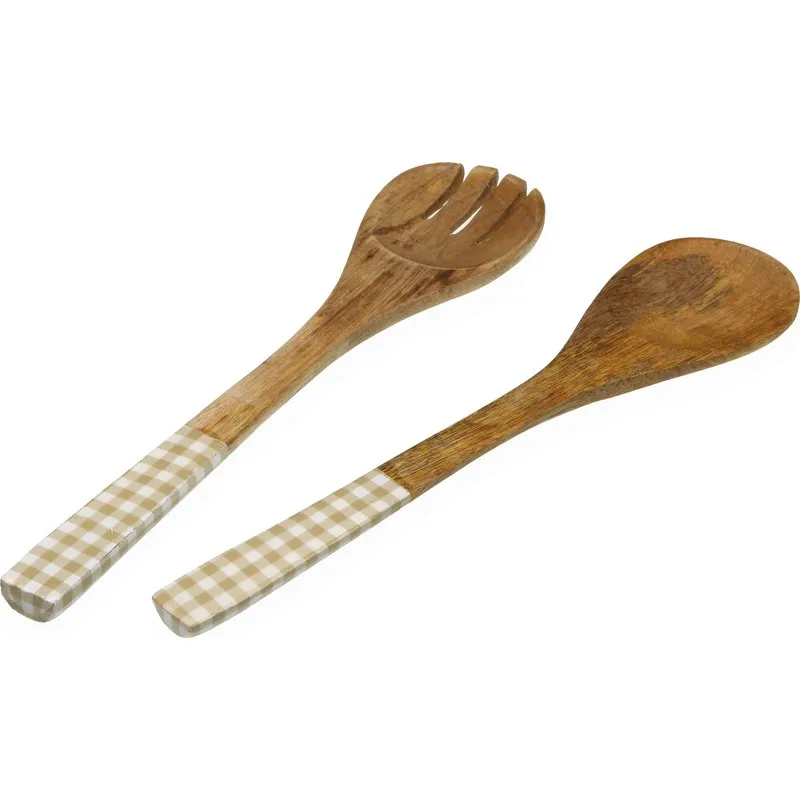 UTENSILIOS ENSALADA MADERA DECORADA SET 2U AMELIE VICHI 30X6X1CM VERSA 17370645