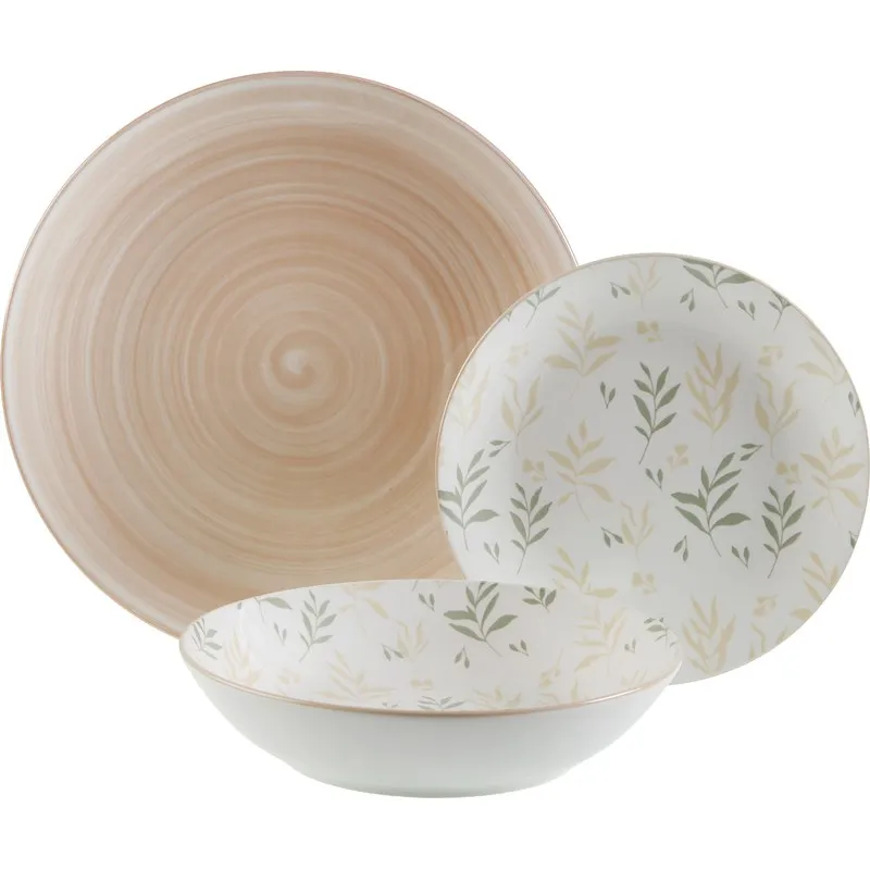VAJILLA PORCELANA 18 PIEZAS BRUMA MIX BEIGE/VERDE VERSA 22590075