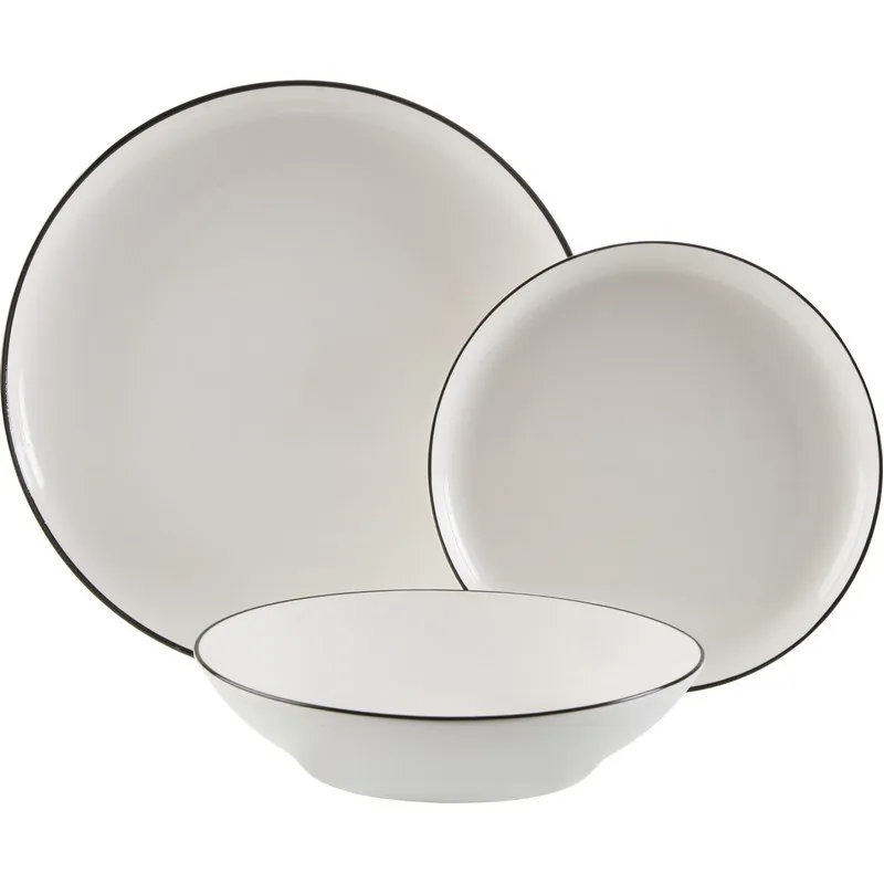 VAJILLA PORCELANA 18 PIEZAS BURDEOS- BLANCA FILO NEGRO VERSA 21650115
