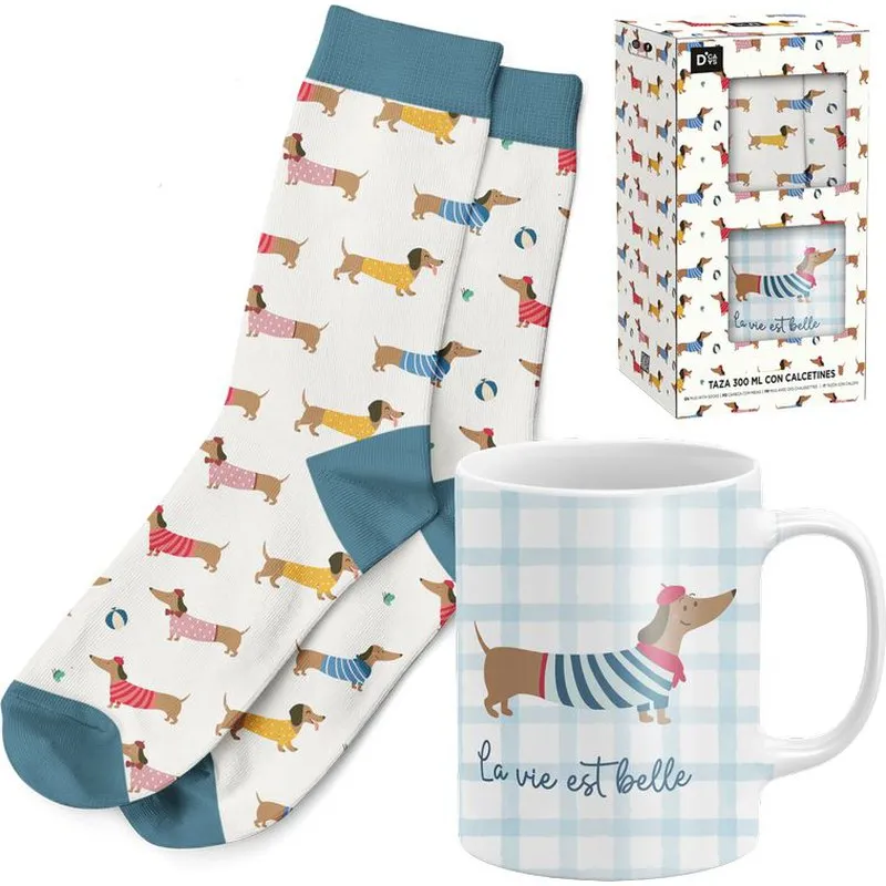MUG CERAMICA + CALCETIN CAJA REGALO 30CL TECKEL D'CASA 27761263