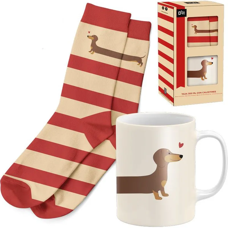 MUG PORCELANA + CALCETIN CAJA REGALO 30CL TECKEL D'CASA 27761289