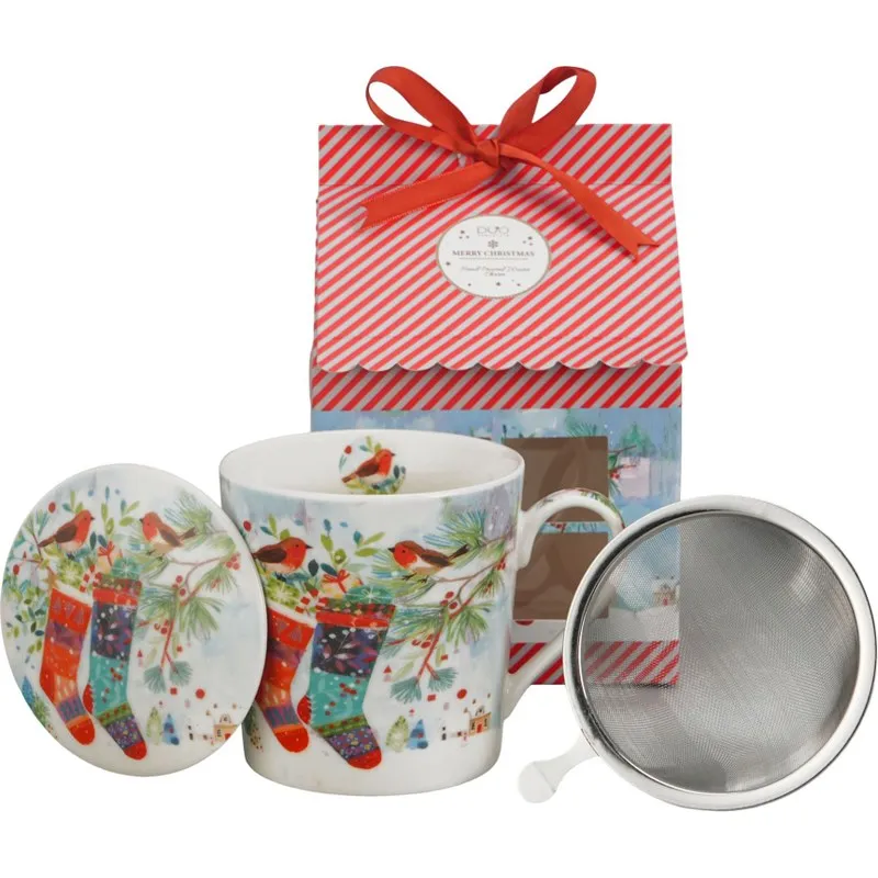 MUG TE CON INFUSOR CHRISTMAS CALCETINES CAJA REGALO DUO820