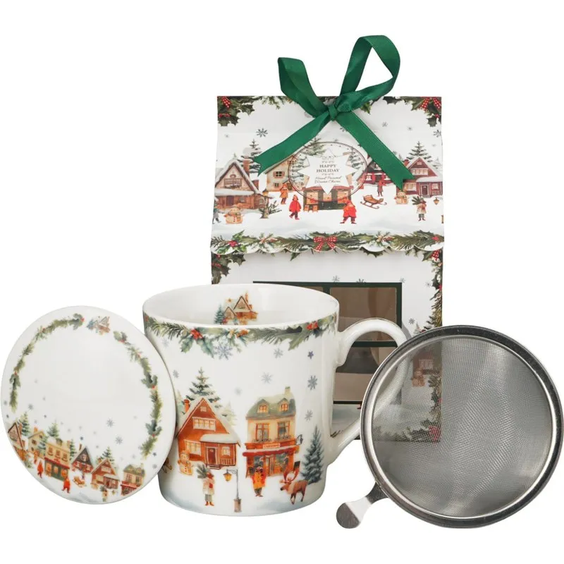 MUG TE CON INFUSOR CHRISTMAS VILLAGE CAJA REGALO DUO818