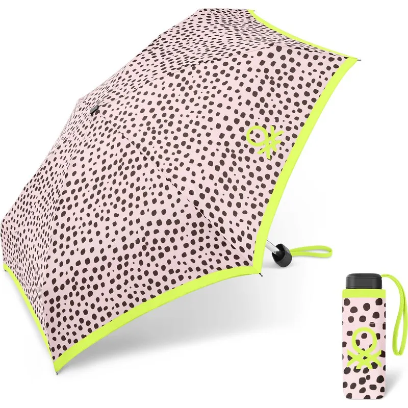 PARAGUAS MUJER PLEGABLE MANUAL ULTRA MINI FLAT MANCHAS BEIGE / PISTACHO BENETTON 59131