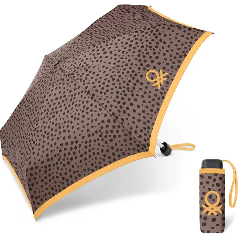 PARAGUAS MUJER PLEGABLE MANUAL ULTRA MINI FLAT MANCHAS MARRON / NARANJA BENETTON 59127