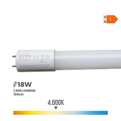 Tubo led t8 18w 1950lm 4000k luz dia (eq.36w) ø2,6x120cm edm