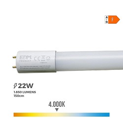 Tubo led t8 22w 2400lm 4000k luz dia (eq.58w) ø2,6x150cm edm