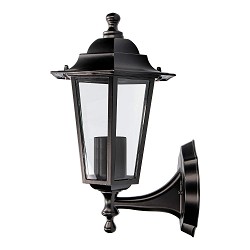 Farol de aluminio y cristal para pared. ip44 e27 60w color negro ø19,5x21x32cm modelo zurich. edm