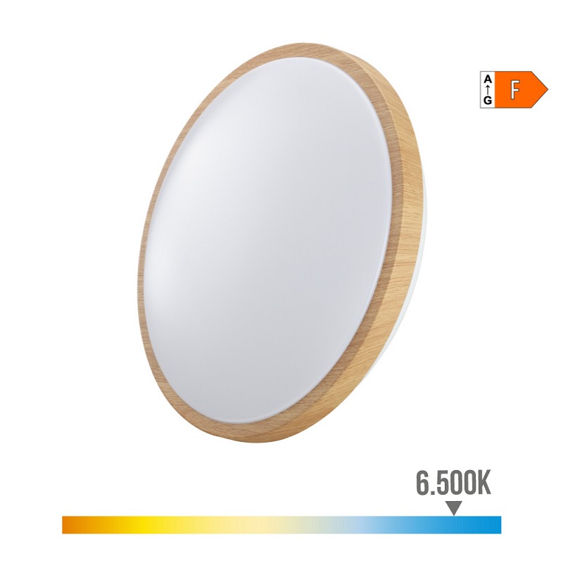 Aplique superficie circular led 18w 1820lm 6400k ø33x7,3cm efecto madera edm