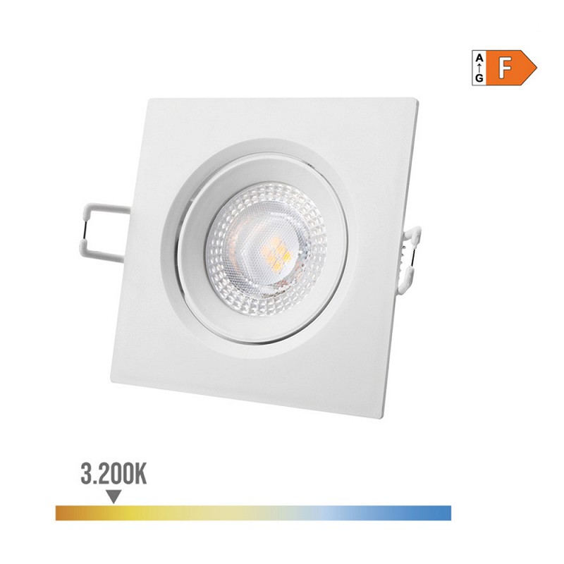 Downlight led empotrable cuadrado 5w 3200k luz calida color blanco 9x9cm edm