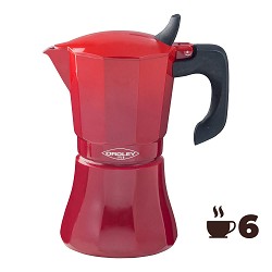 Cafetera de aluminio de 6 tazas mod: "petra" color rojo oroley