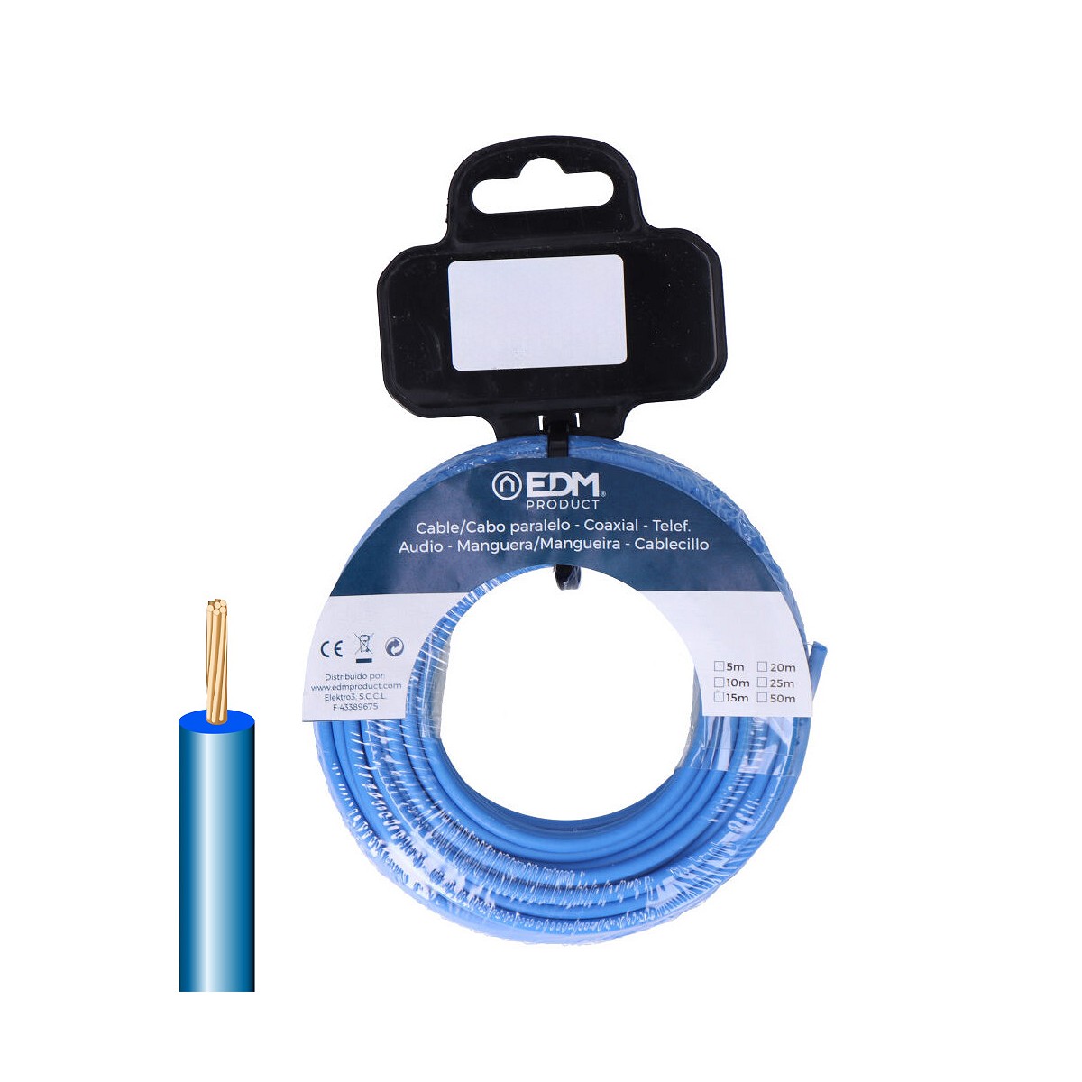Carrete cablecillo flexible 2,5mm azul libre de halógenos 5m