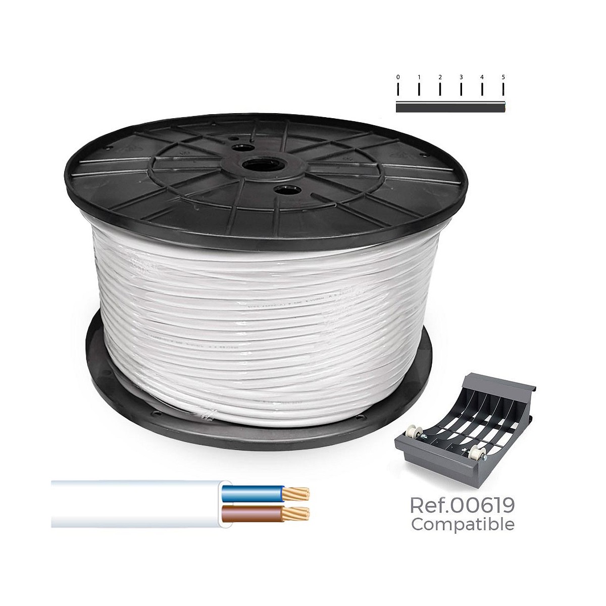 Carrete cable manguera tubular 2x1mm blanca 400m (bobina grande ø400x200mm)