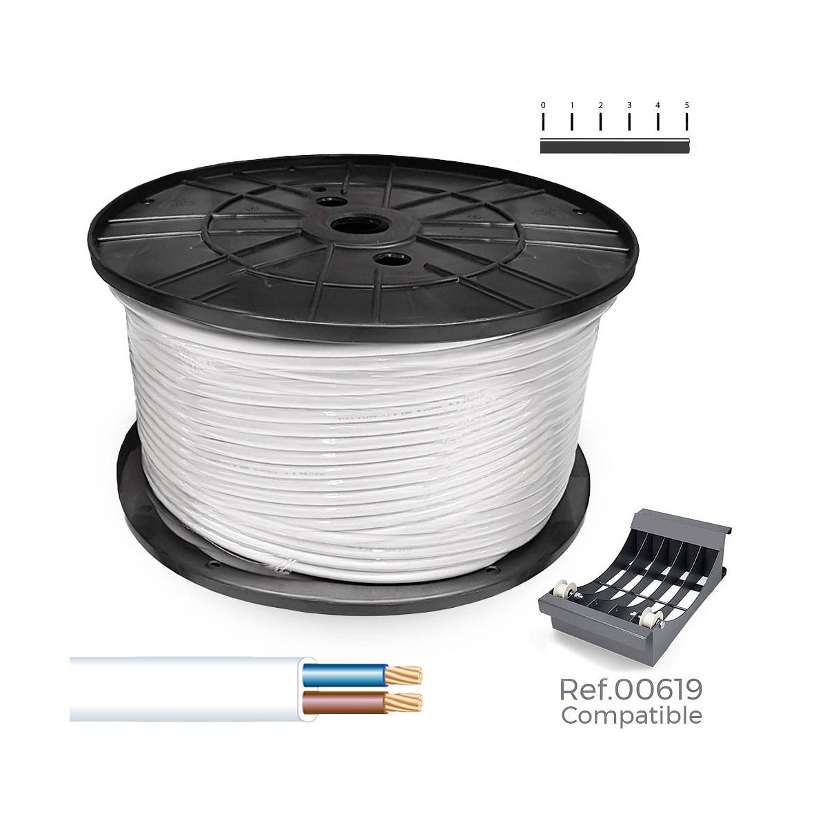 Carrete cable manguera tubular 2x1,5mm blanca 300m (bobina grande ø400x200mm)