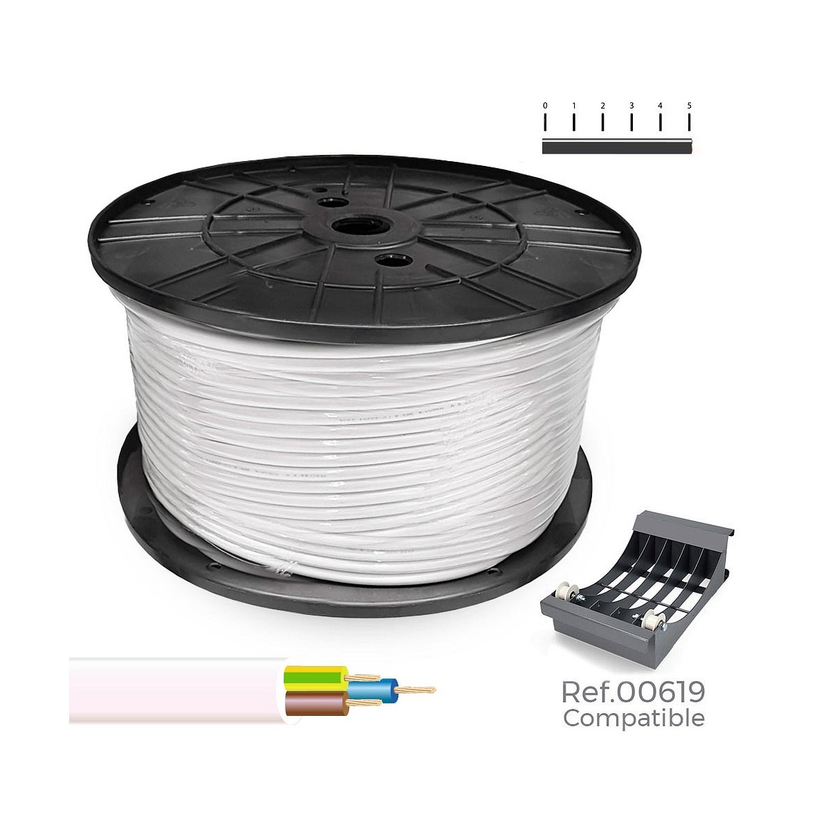 Carrete cable manguera tubular 3x1mm blanca 300m (bobina grande ø400x200mm)