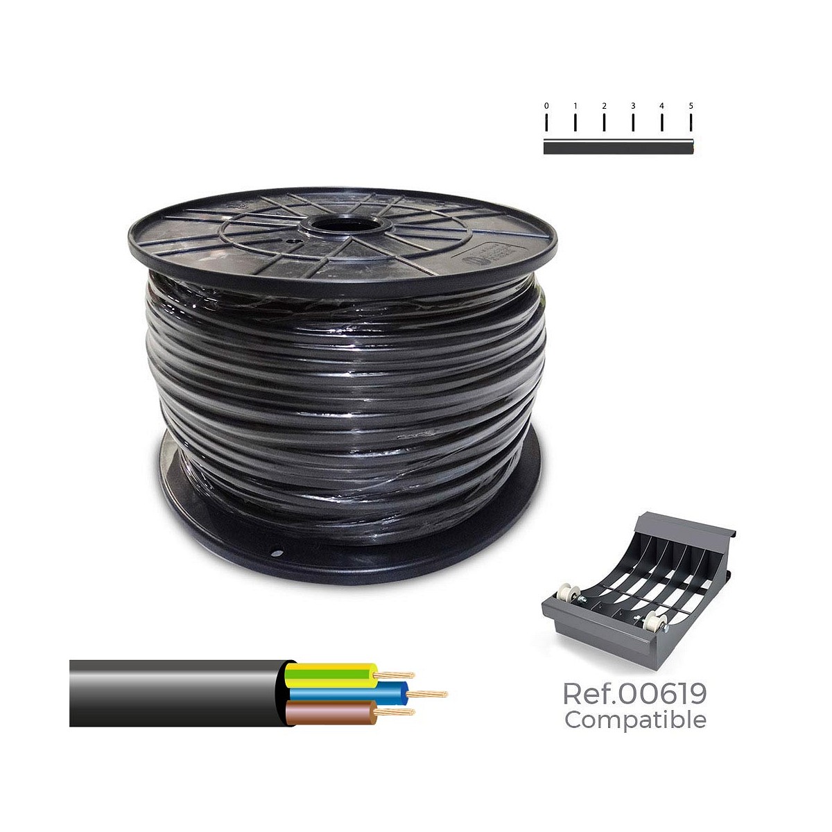 Carrete cable manguera h05vv-f , negra 3x1mm 300m (bobina grande ø400x200mm)