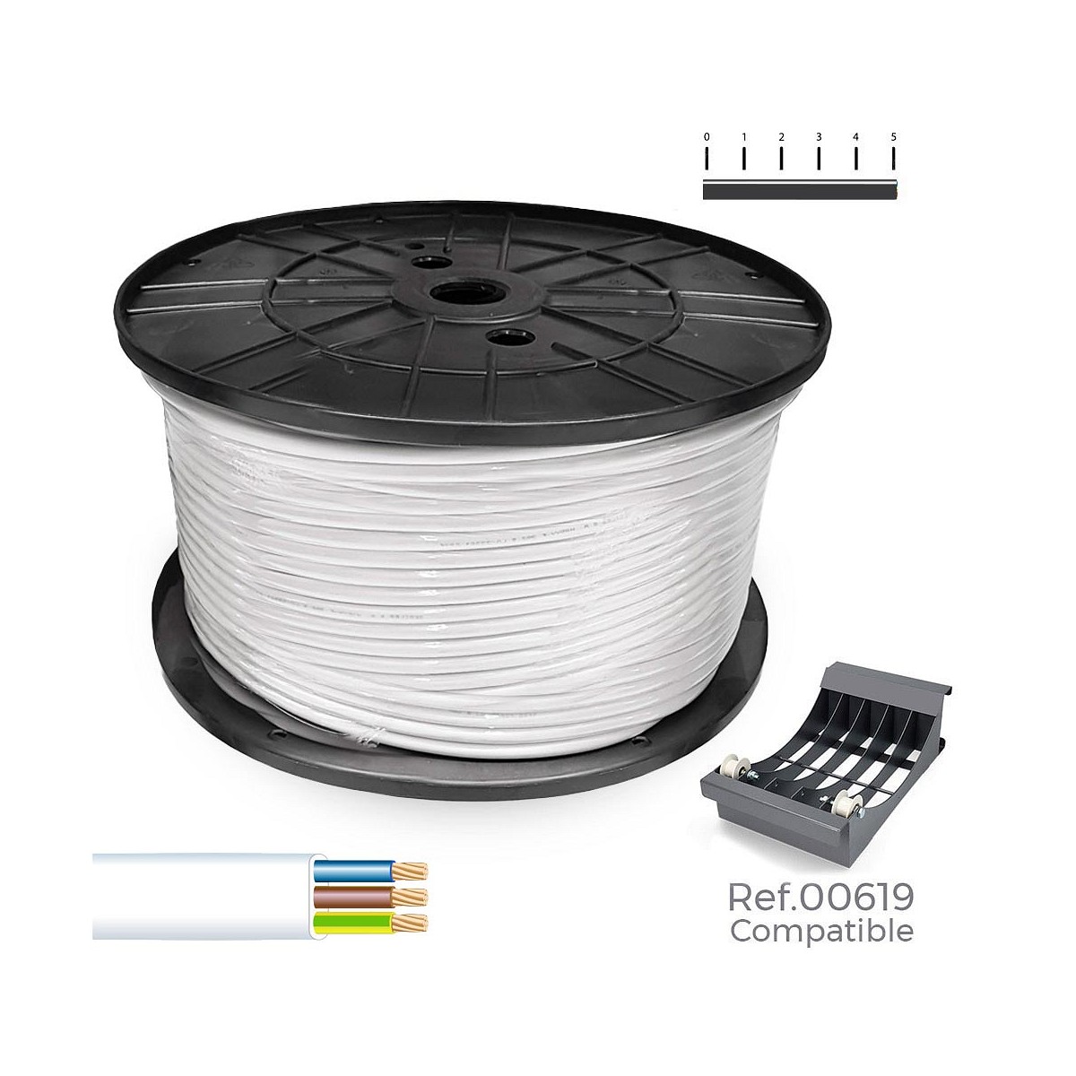 Carrete cable manguera plana blanca 3x1mm 300m (audio) (bobina grande ø400x200mm)