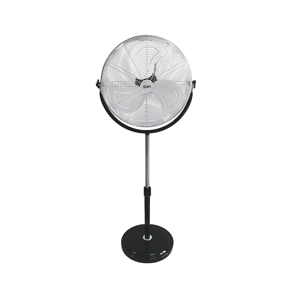 Ventilador de pie industrial, con base circular. cromado/negro potencia: 120w aspas: ø50cm altura regulable 118-148cm edm