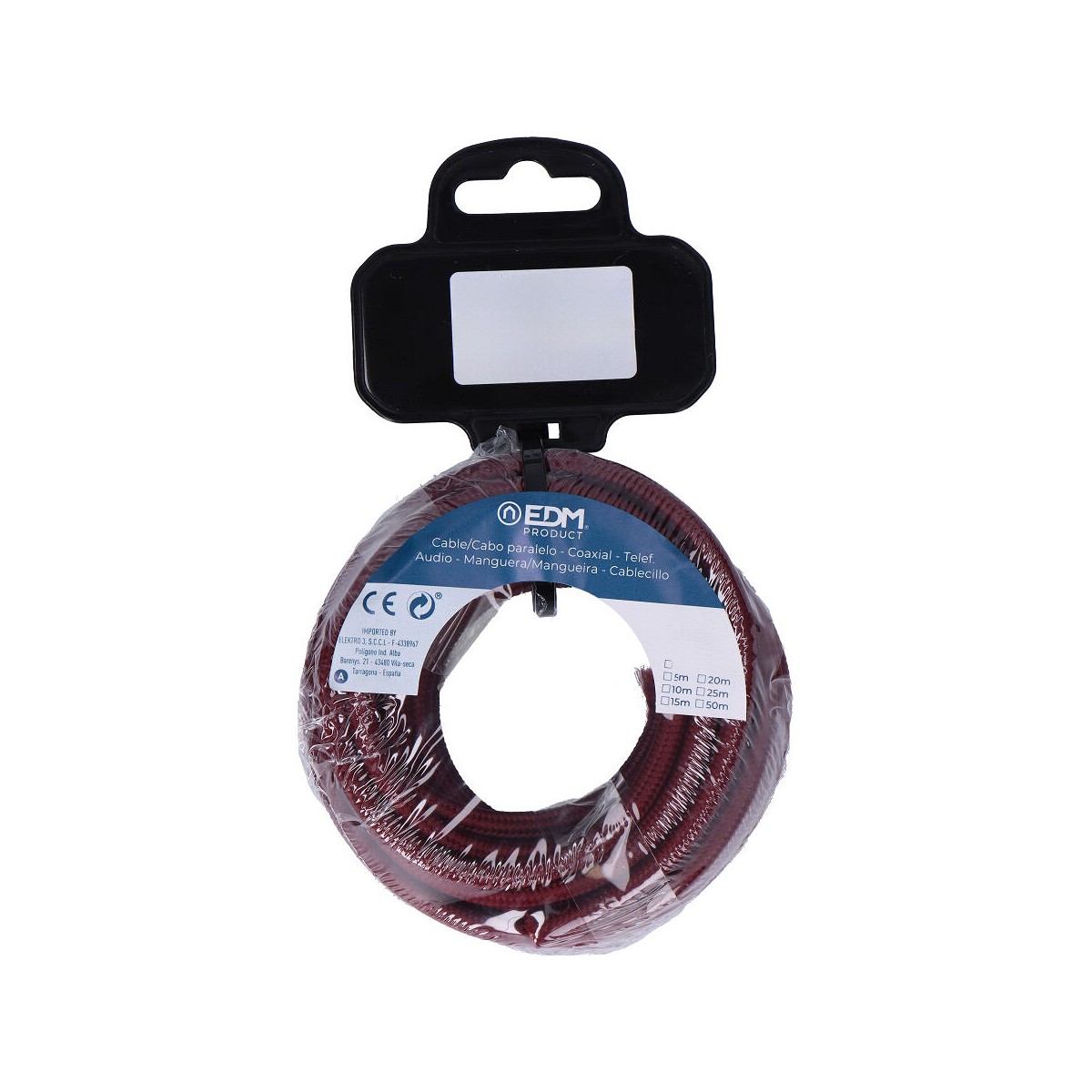 Cable cordon tubulaire 2x0,75mm c08 burdeos 5m