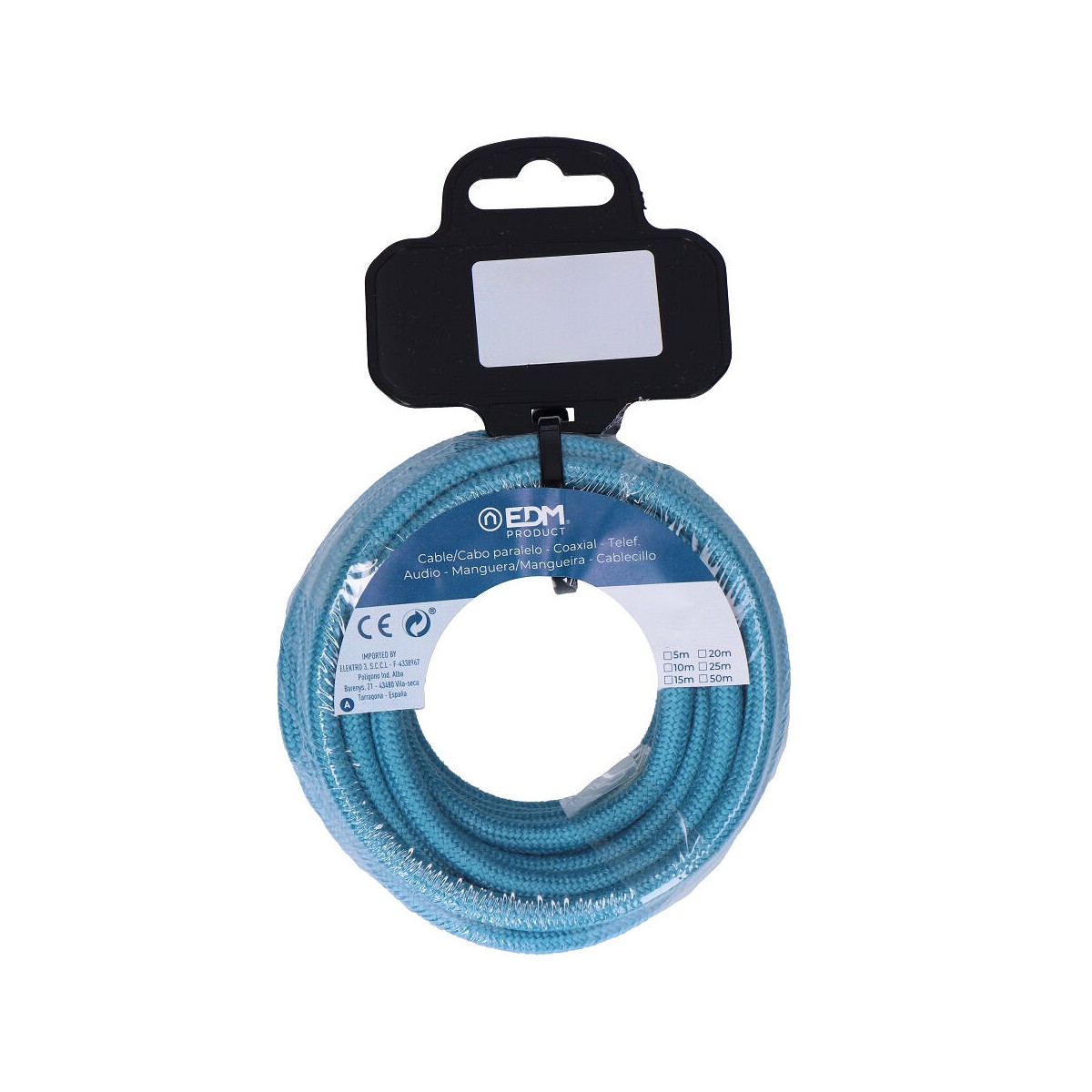 Cable cordon tubulaire 2x0,75mm c68 azul claro 5m