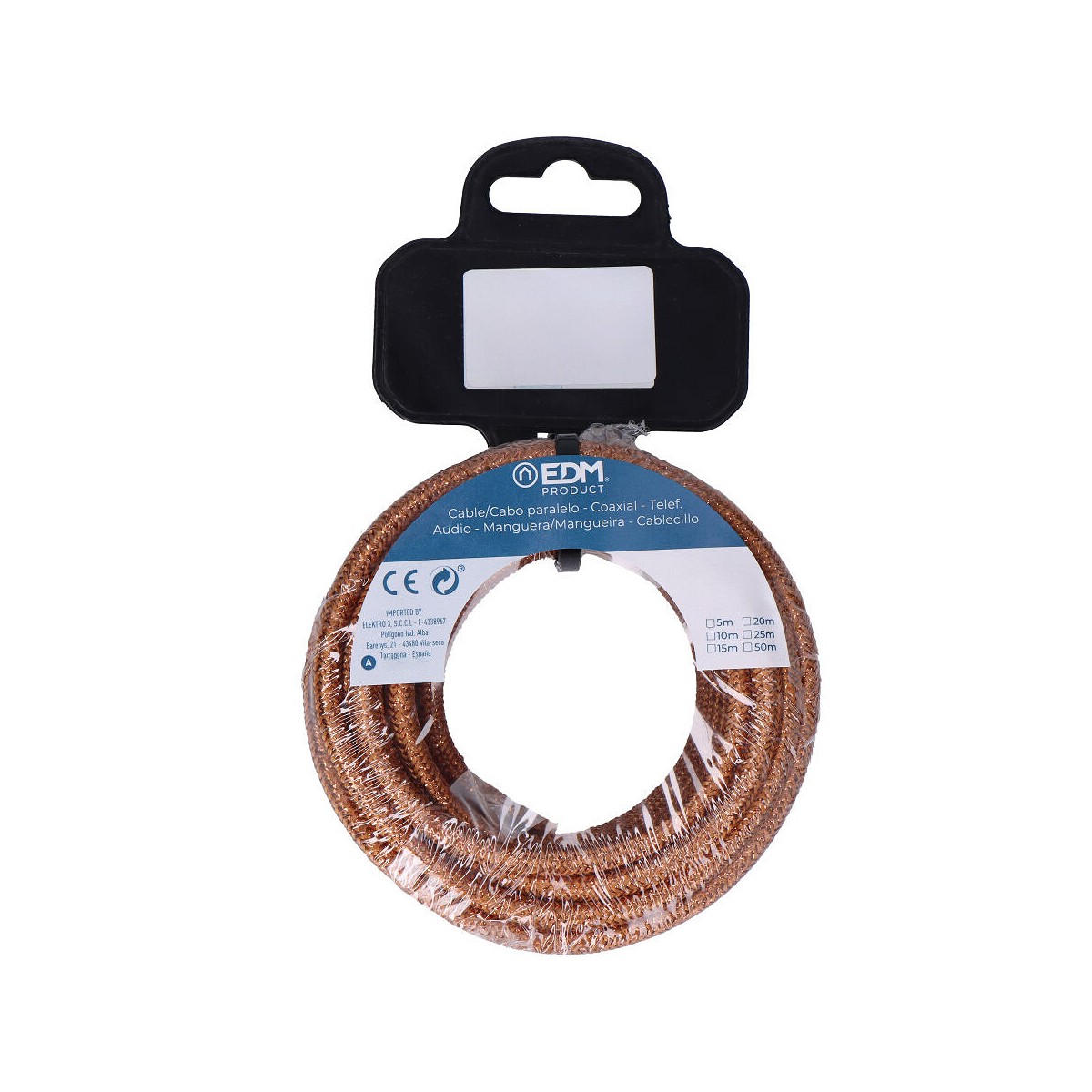 Cable cordon tubulaire 2x0,75mm marron brillante 5m