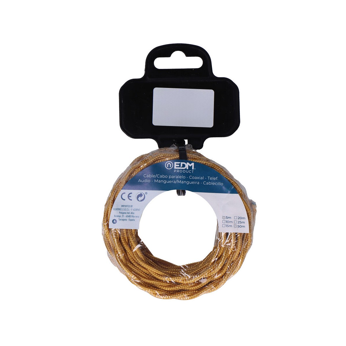 Cable textil trenzado 2x0,75mm c-12 oro seda 5m