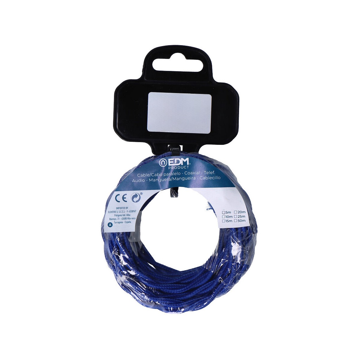 Cable textil trenzado 2x0,75mm c-75 azul seda 5m
