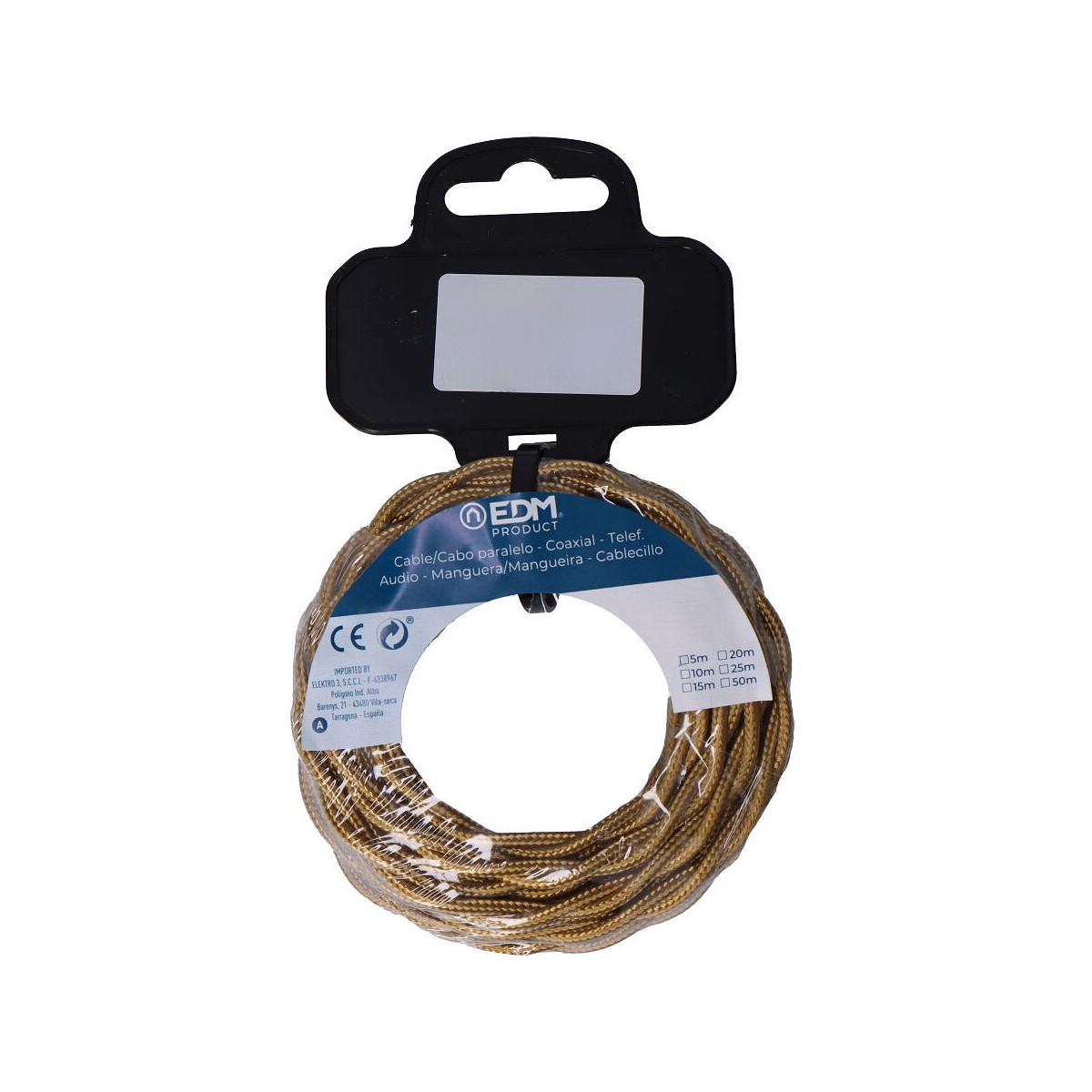 Cable textil trenzado 2x0,75mm c-45 oro mate seda 5m