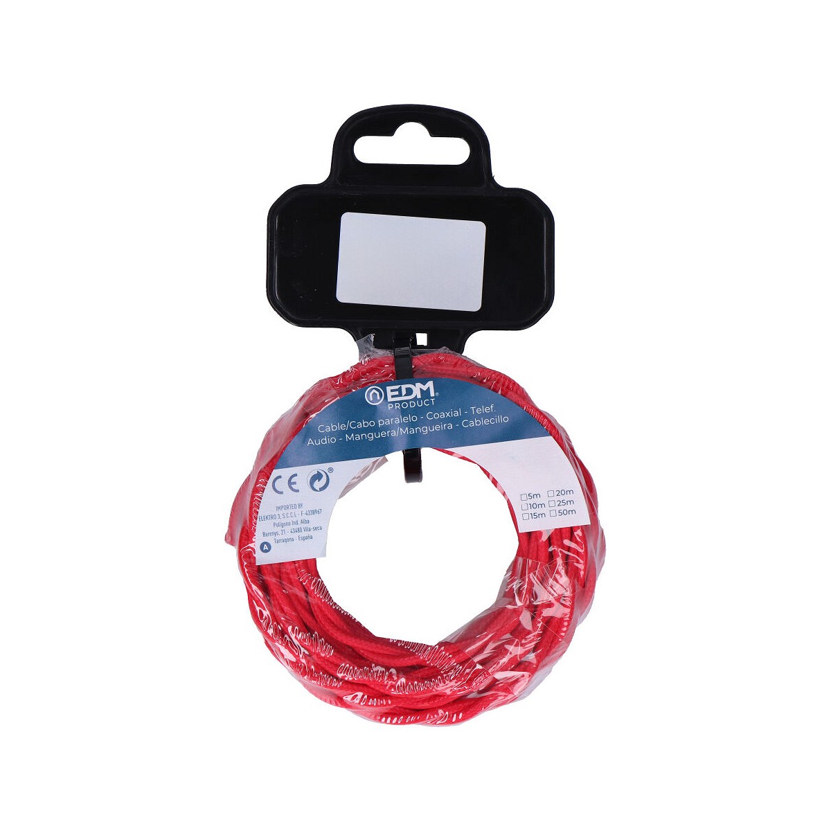 Cable textil trenzado 2x0,75mm c-62 rojo 5m