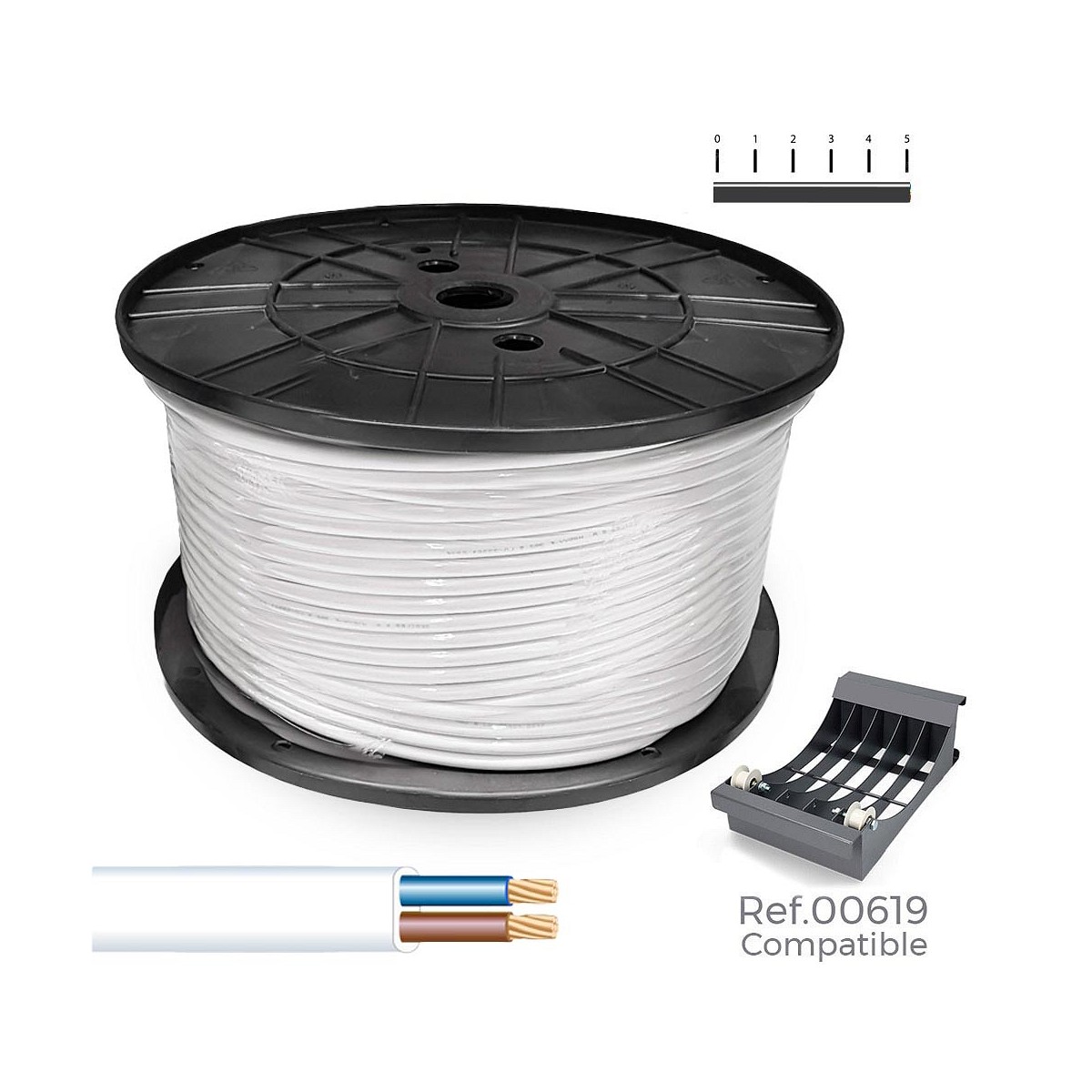 Carrete cable manguera plana blanca 2x0,75mm 700m (audio) (bobina grande ø400x200mm)