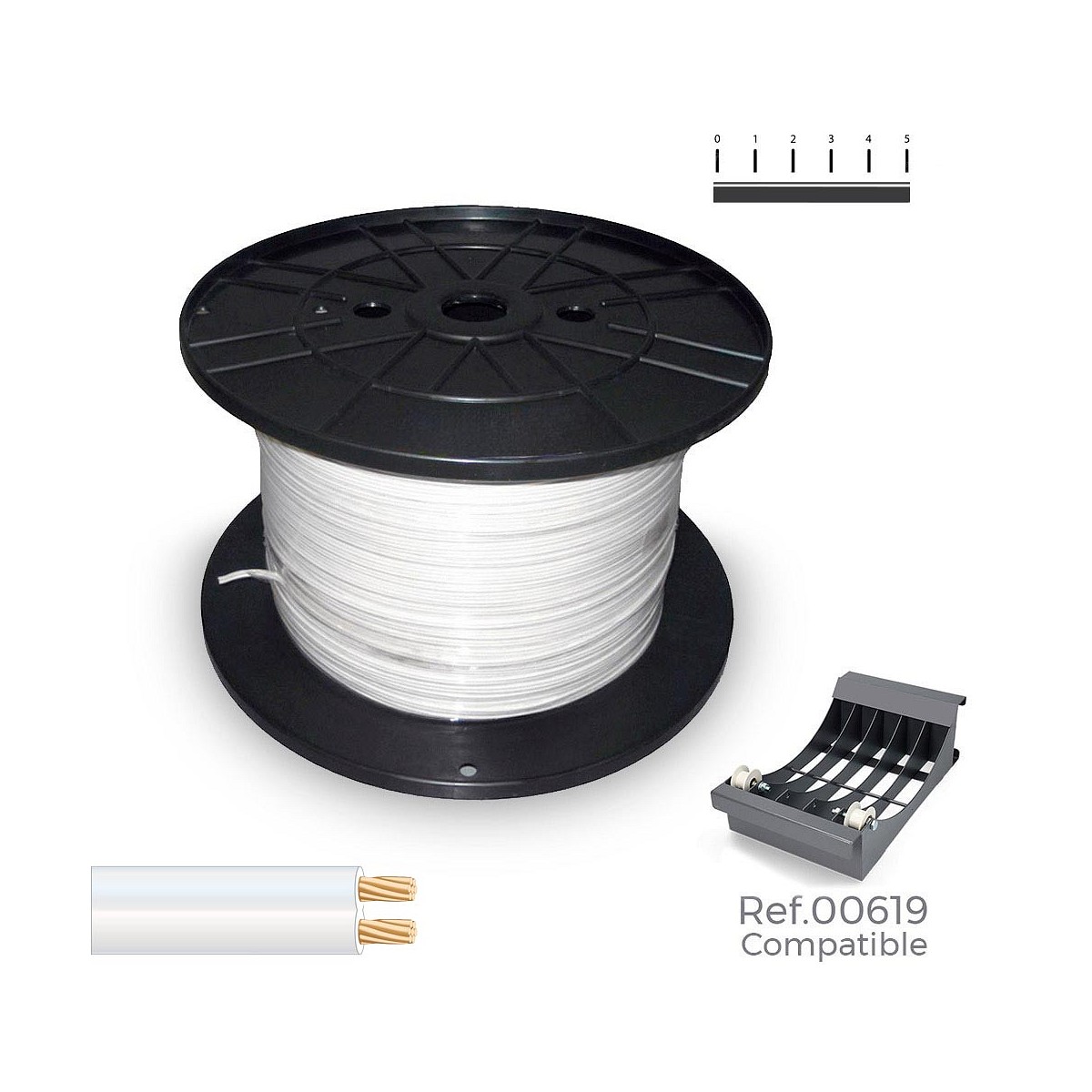 Carrete cable paralelo (audio) 2x0,75mm blanco 1000m (bobina grande ø400x200mm)