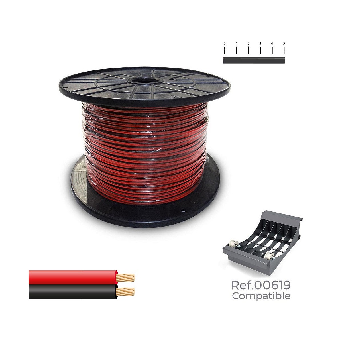 Carrete cable paralelo (audio) 2x0,75mm rojo/negro 1000m (bobina grande ø400x200mm)