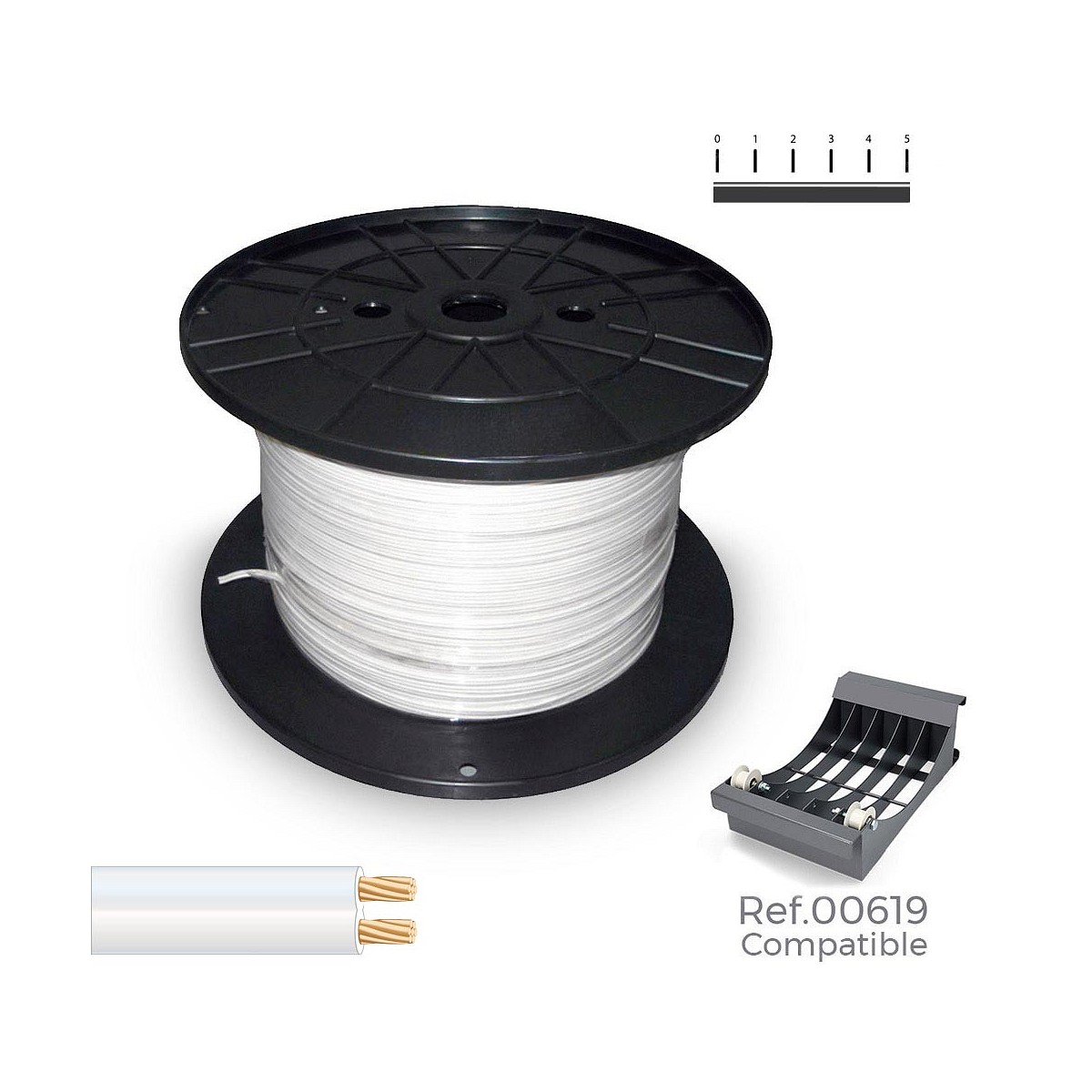 Carrete cable paralelo (audio) 2x1,5mm blanco 500m (bobina grande ø400x200mm)