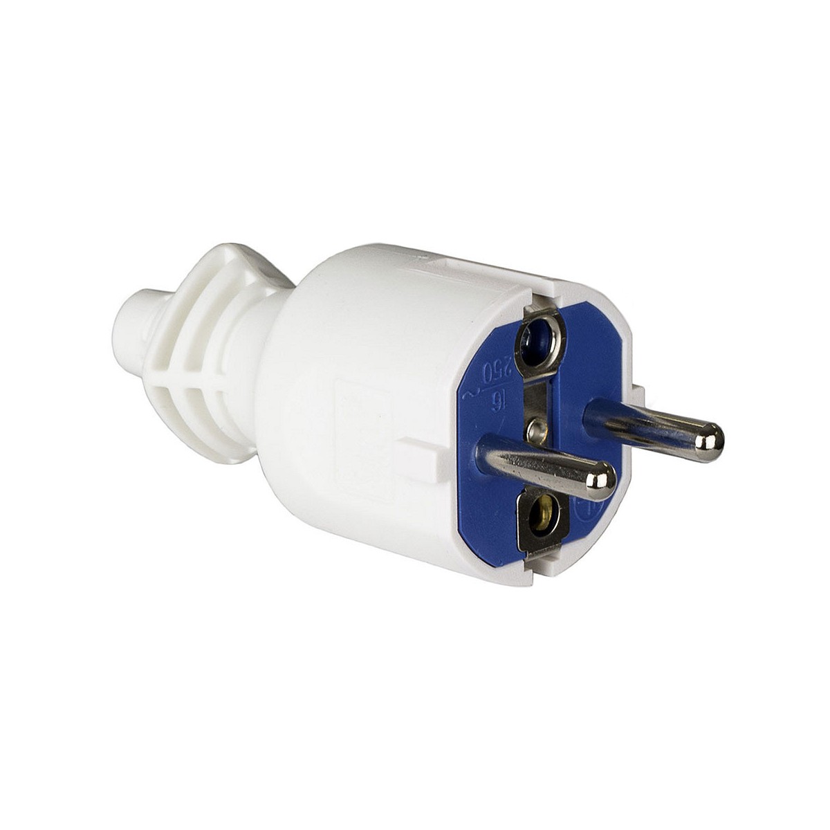 Clavija 2p+t, 16a 250v pvc color blanco. sujetacables abatible solera 706cb