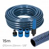 Kit de manguera de jardin blue interior ø15mm. exterior ø20mm (5/8") rollo 15m con accesorios edm