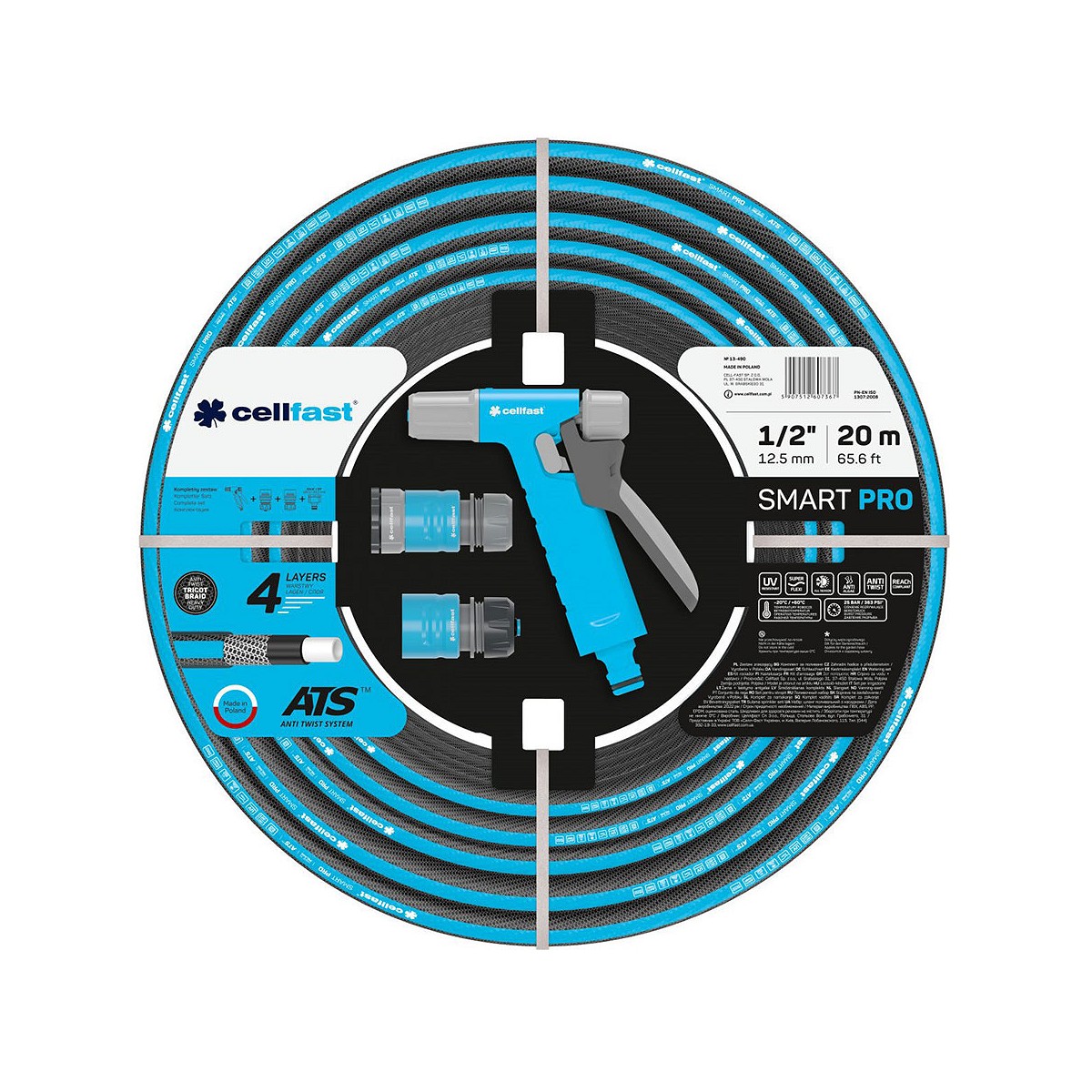 Set manguera de riego smart pro ats de 12,5 mm x 20 m con conectores y pistola cellfast