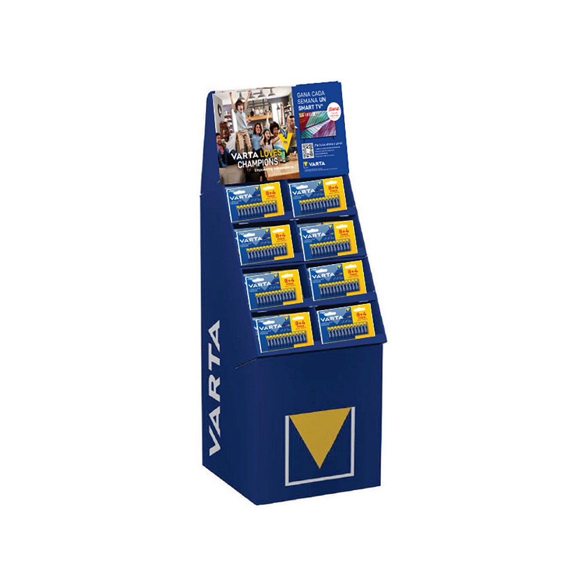 expositor promocional longlife power 8+4, 89 packs (50 packs aa + 39 packs aaa) varta