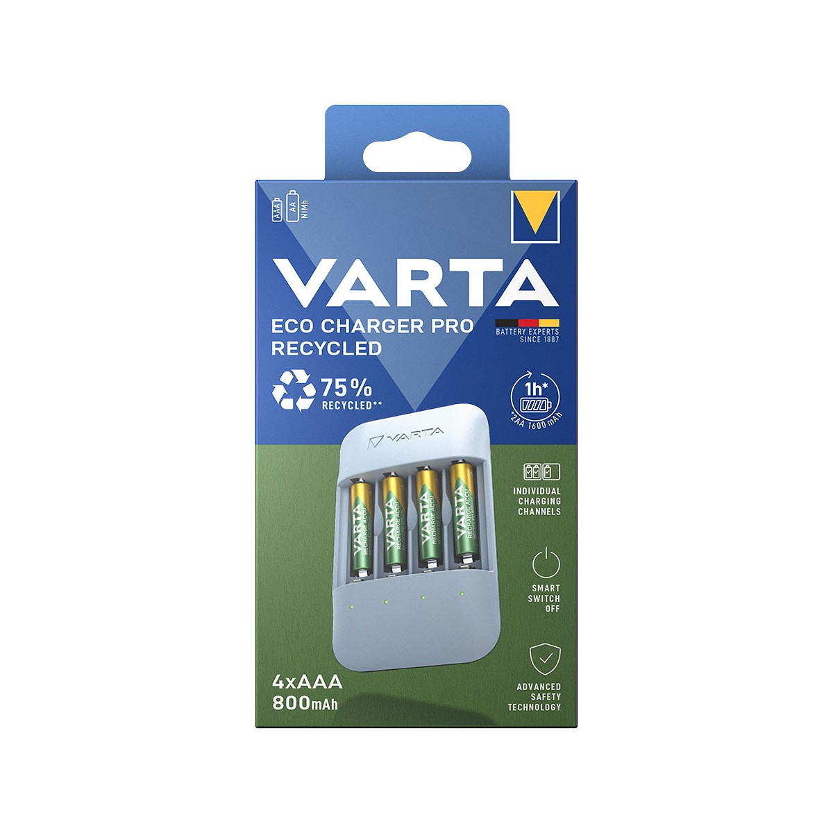 Cargador de pilas varta eco charger pro + 4 pilas 800 mah aaa 56813